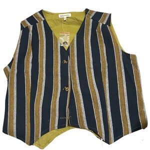 Saint Geraldine Green Striped Button Down Vest Top | Size L
